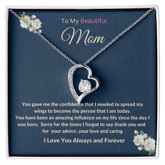 To My Beautiful Mom Forever Love Necklace.  Mother's Day, Birthday, Thank You  Gift