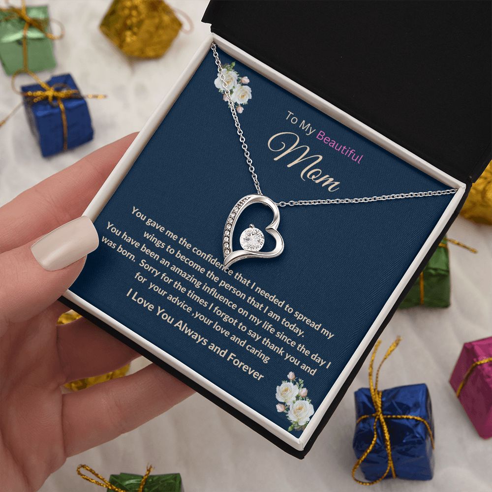 To My Beautiful Mom Forever Love Necklace.  Mother's Day, Birthday, Thank You  Gift