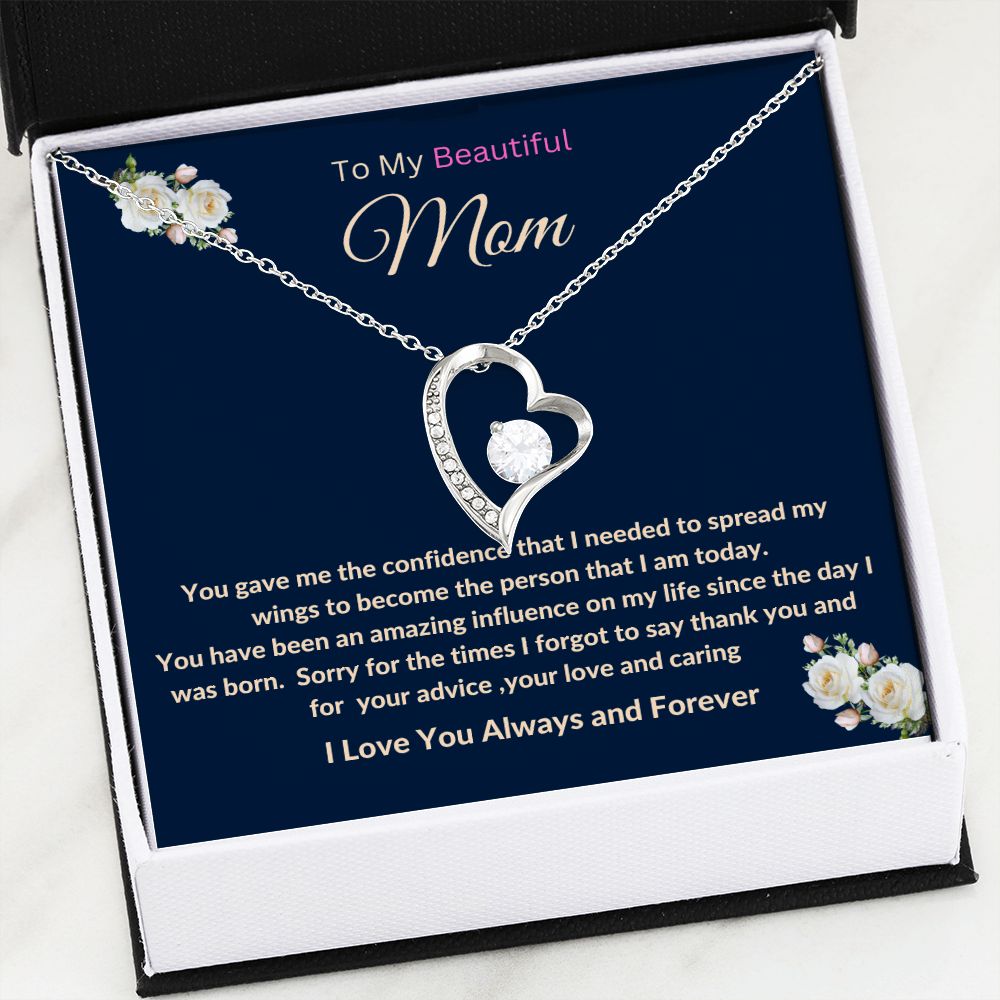 To My Beautiful Mom Forever Love Necklace.  Mother's Day, Birthday, Thank You  Gift