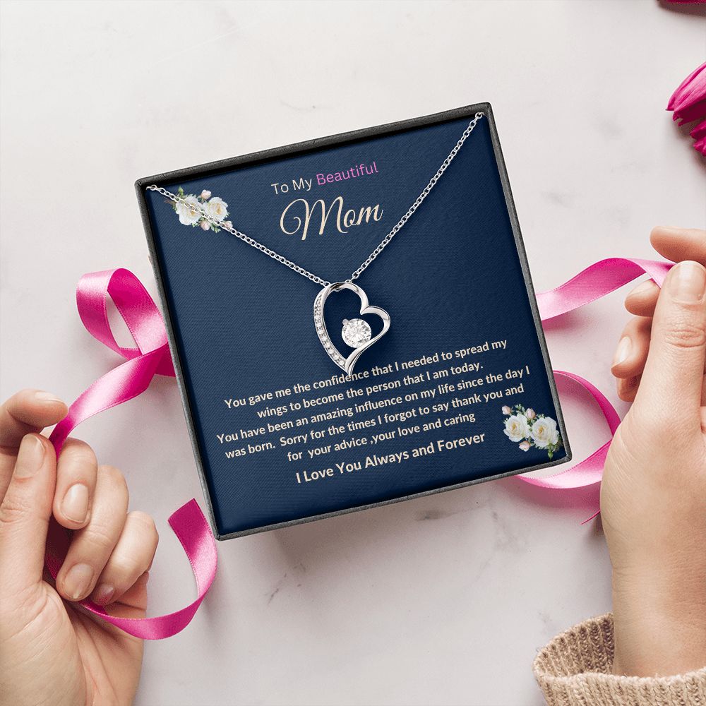 To My Beautiful Mom Forever Love Necklace.  Mother's Day, Birthday, Thank You  Gift