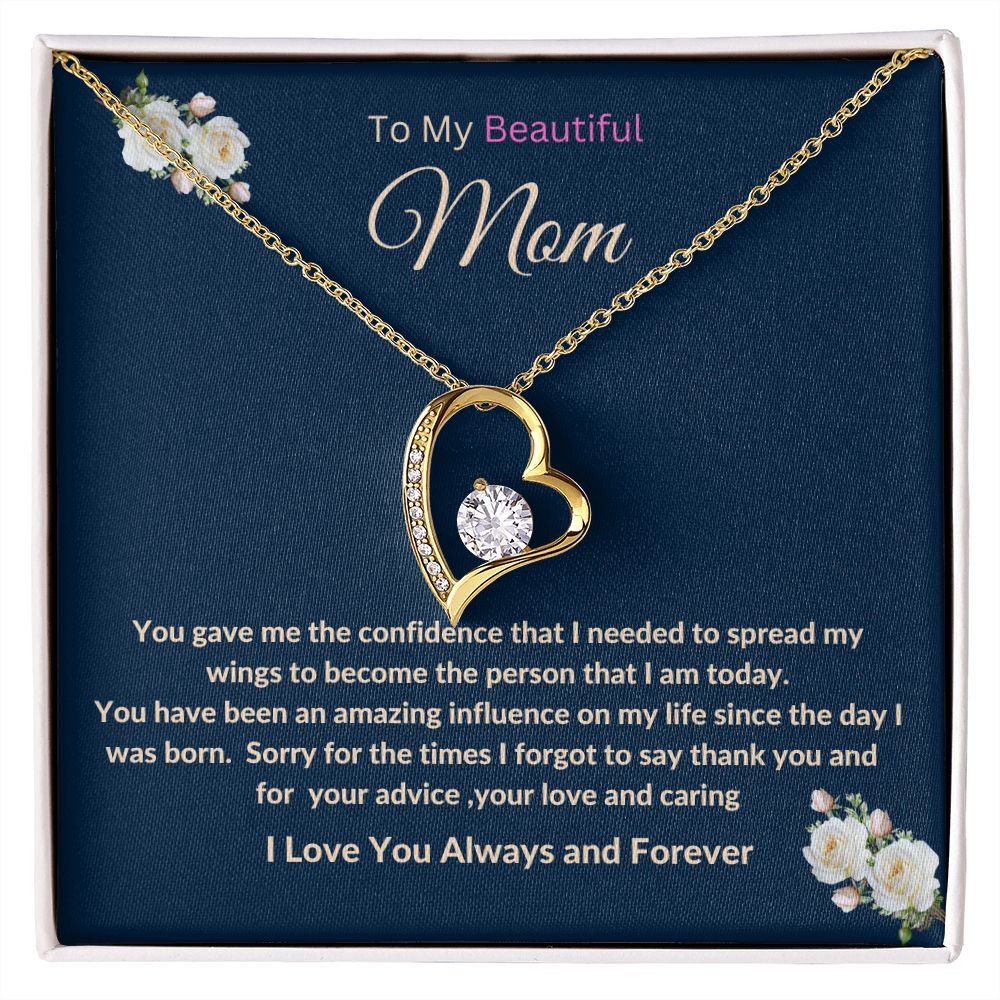 To My Beautiful Mom Forever Love Necklace.  Mother's Day, Birthday, Thank You  Gift